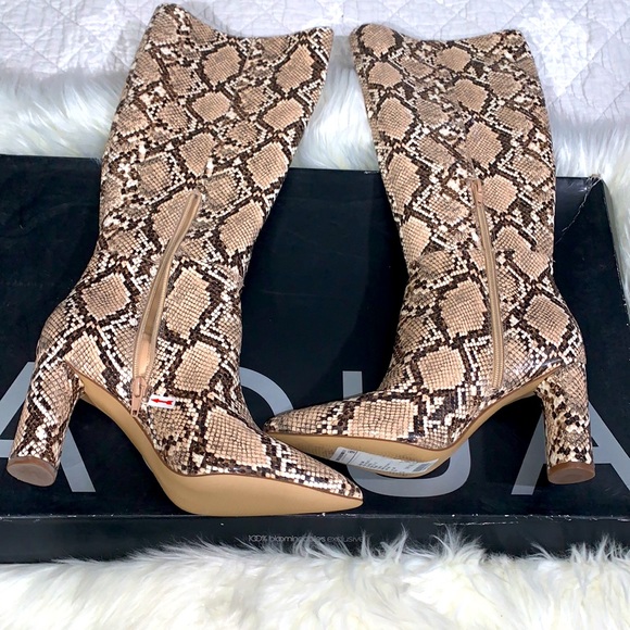 Aqua Private Label Women's Maria Snake Embossed Leather Block Heel Tall Boots - Picture 5 of 14